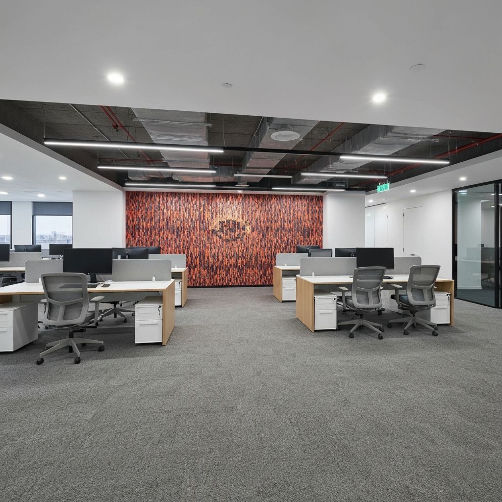 Premium office fit-out with modern workstations and finishes