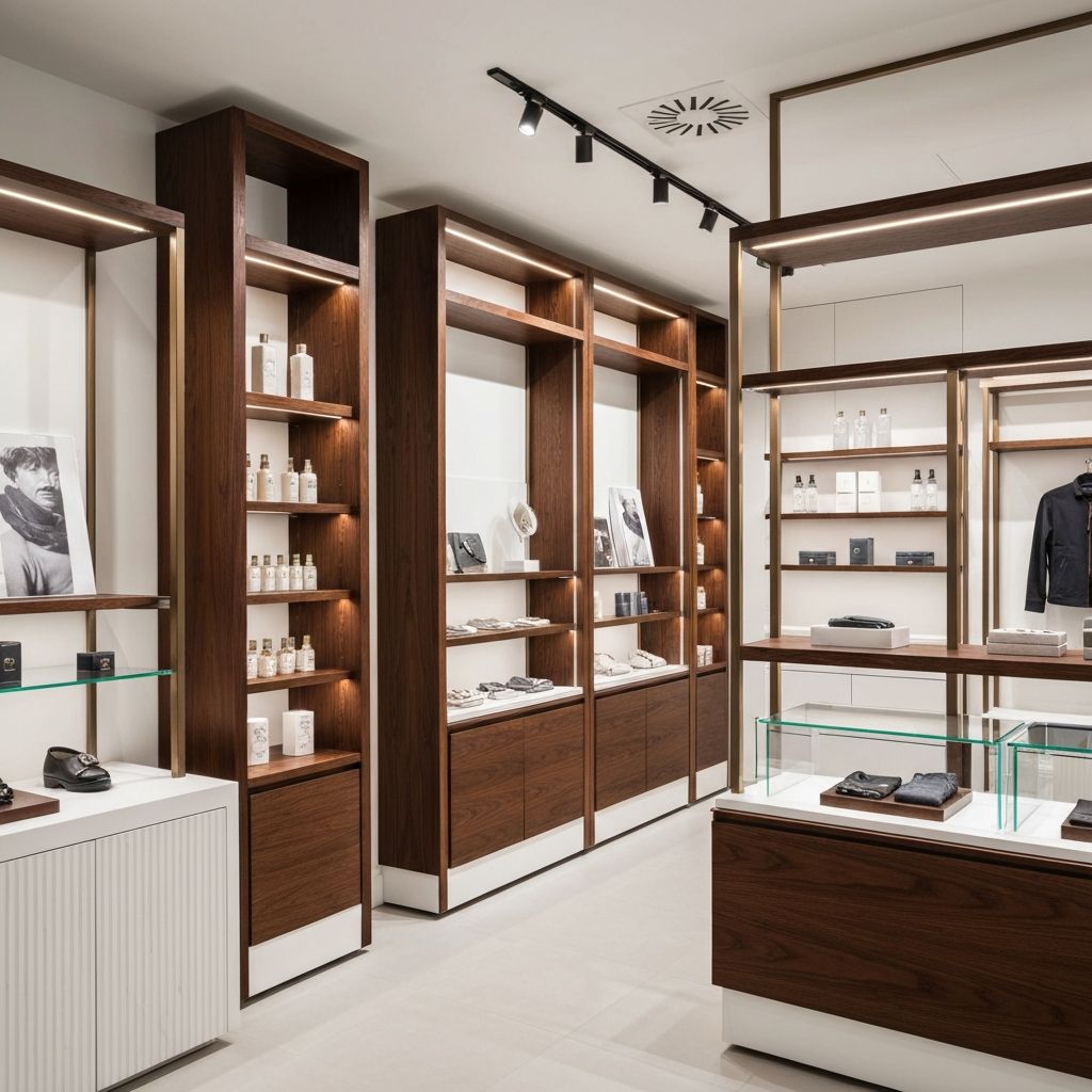 Modern retail shop fit-out with custom shelving and lighting